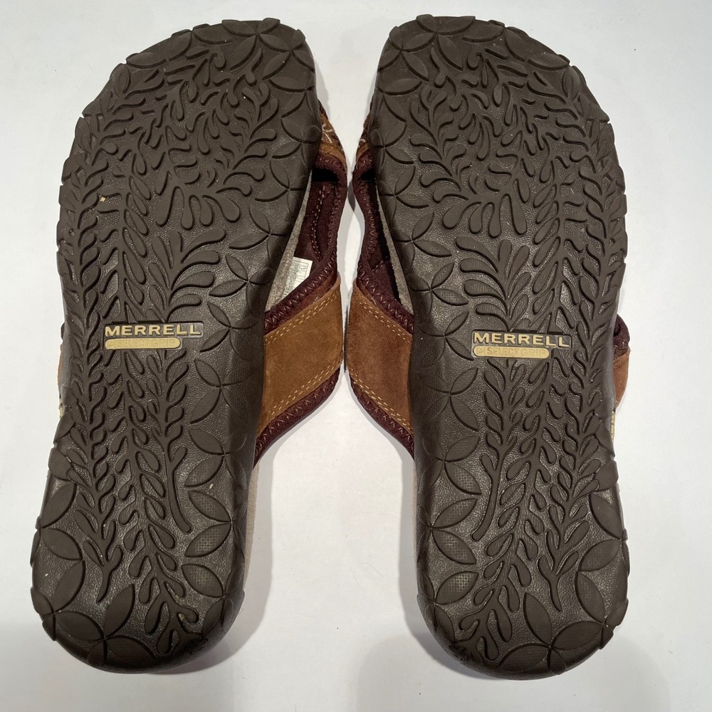 Merrell Terran Post II Dark Earth Brown Suede Toe Loop Sandals J21804 Womens 9 - Picture 3 of 3
